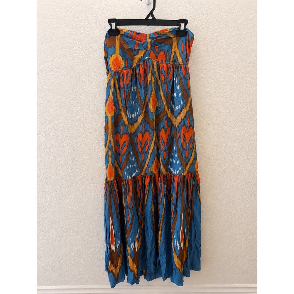 Free People Ikat Open Back Strapless Maxi Dress Boho Festival Large Blue Coastal - Picture 3 of 8